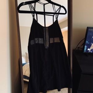 Black Strappy Shift Dress with Sheer Panels